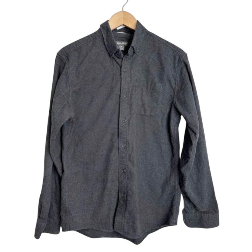 Eddie Bauer Shirt Mens Medium Button Front Gray 100% Cotton Classic Fit